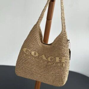Coach Brooklyn 28 Woven Shoulder Bag Beige Woven Hobo Bag